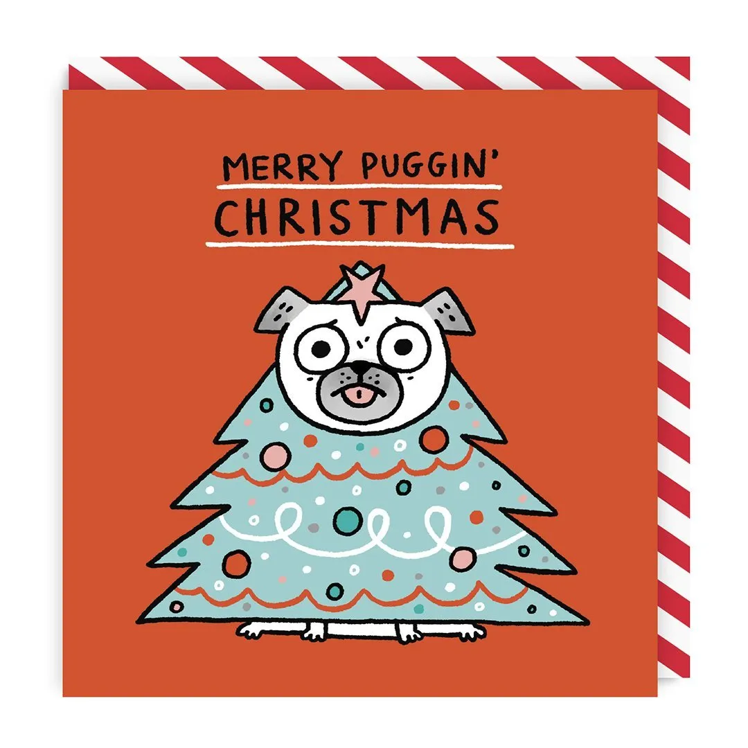 Merry Puggin' Christmas Tree Square Christmas Card