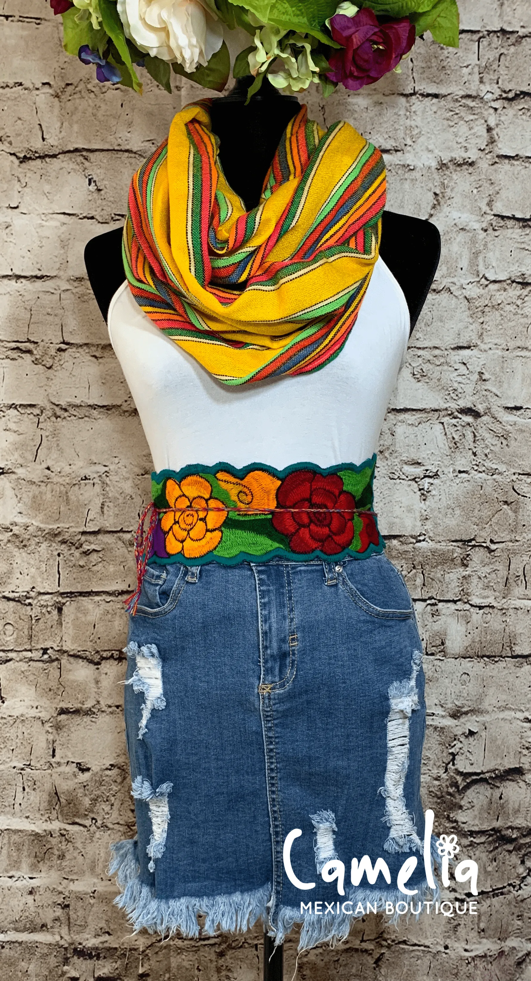 Mexican Embroidered Belt - Zinnia