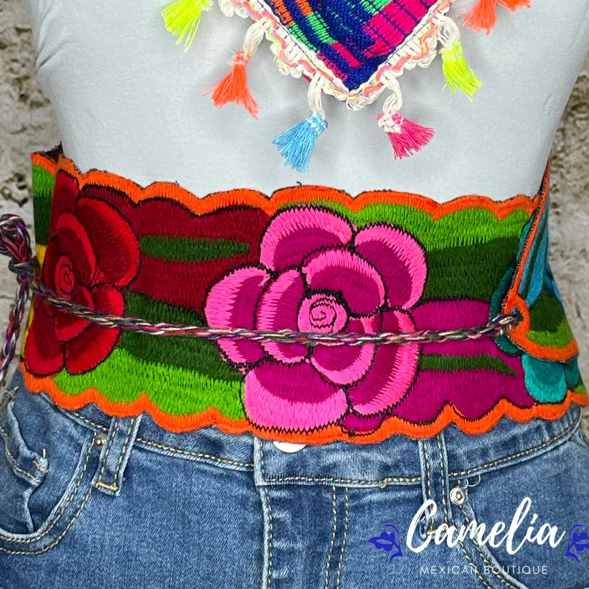 Mexican Embroidered Belt - Zinnia