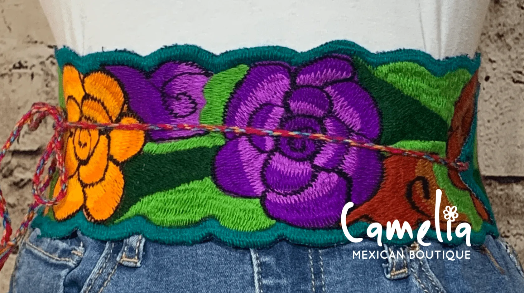 Mexican Embroidered Belt - Zinnia