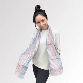 Mie Meh Scarf in Blush and Blue, Hand-loomed