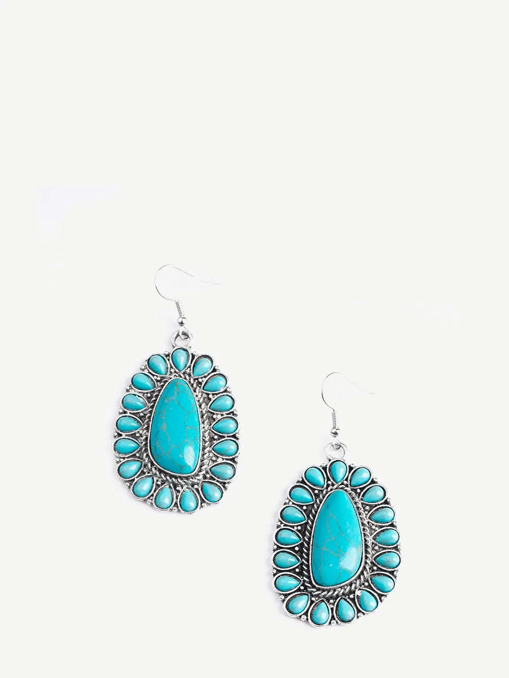 Montana West Turquoise Stone Blossom Oval Shape Dangling Earrings