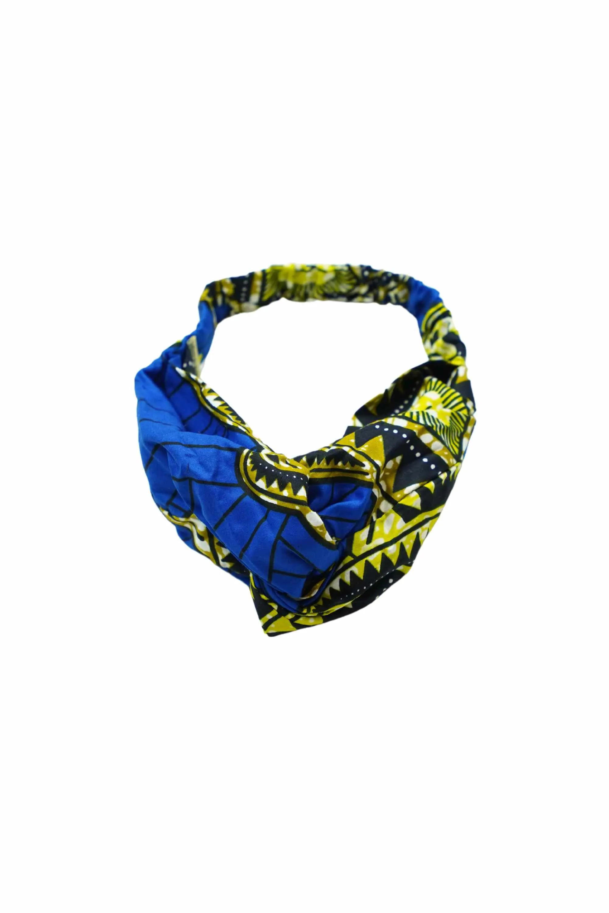 Nnneka Turban Headband Blue and Yellow African Ankara Wax Cotton Print