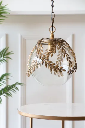 Ornate Globe Pendant Ceiling Light With Brass Leaf Detailing