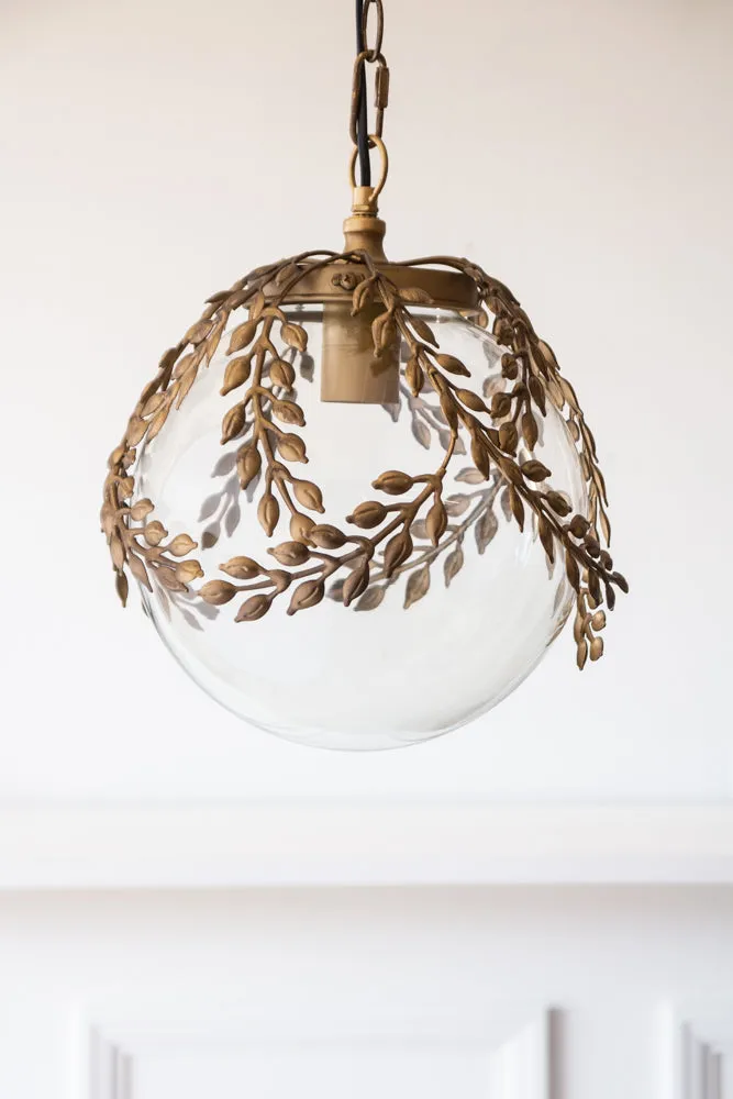 Ornate Globe Pendant Ceiling Light With Brass Leaf Detailing