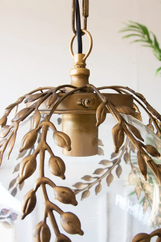 Ornate Globe Pendant Ceiling Light With Brass Leaf Detailing