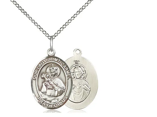 Our Lady Of Mount Carmel Silver Pendant With Chain Religious