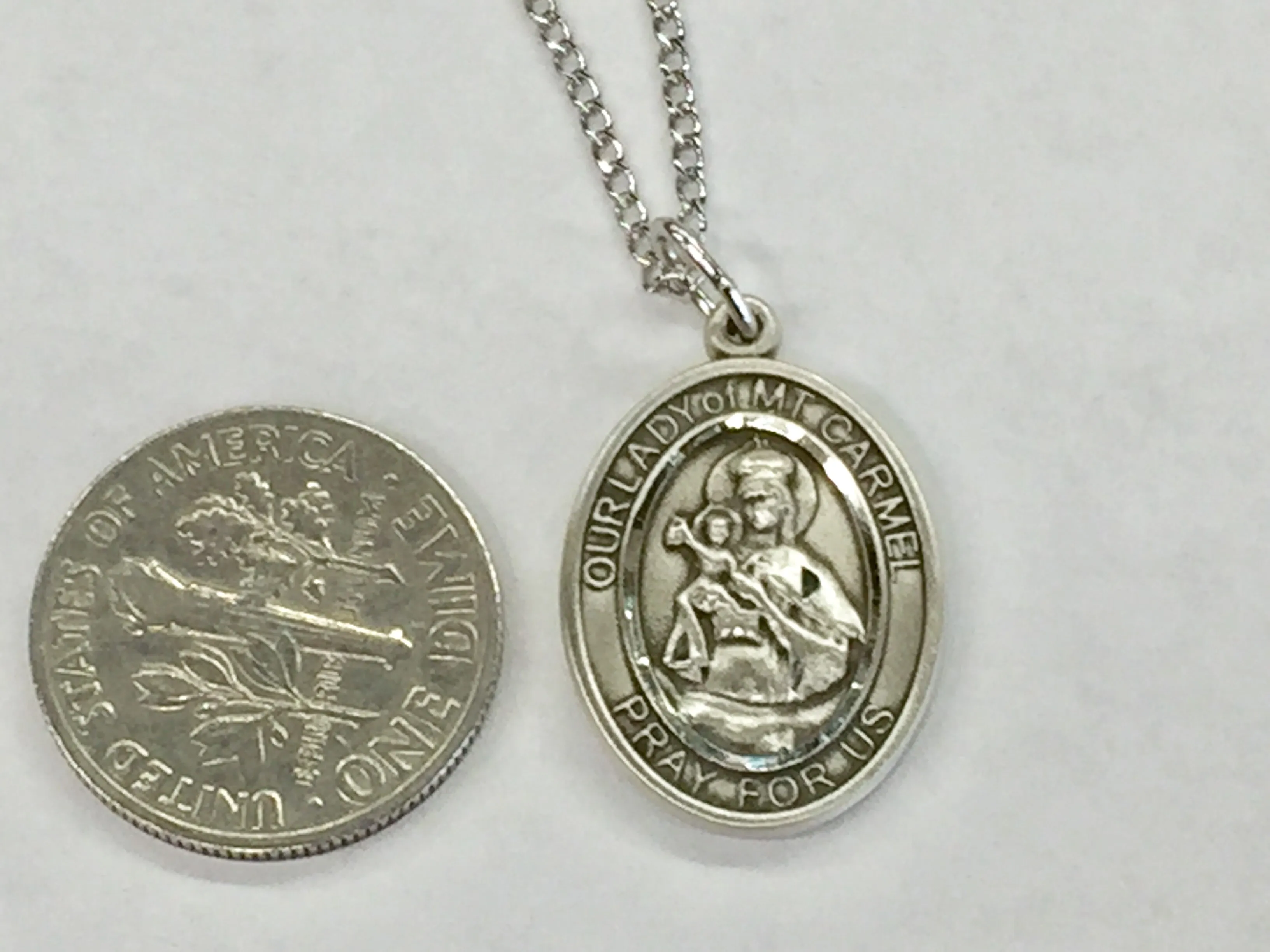 Our Lady Of Mount Carmel Silver Pendant With Chain Religious