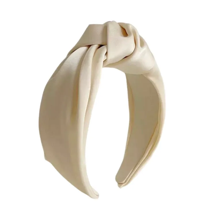 Oversized Knot Satin Headband Ecru