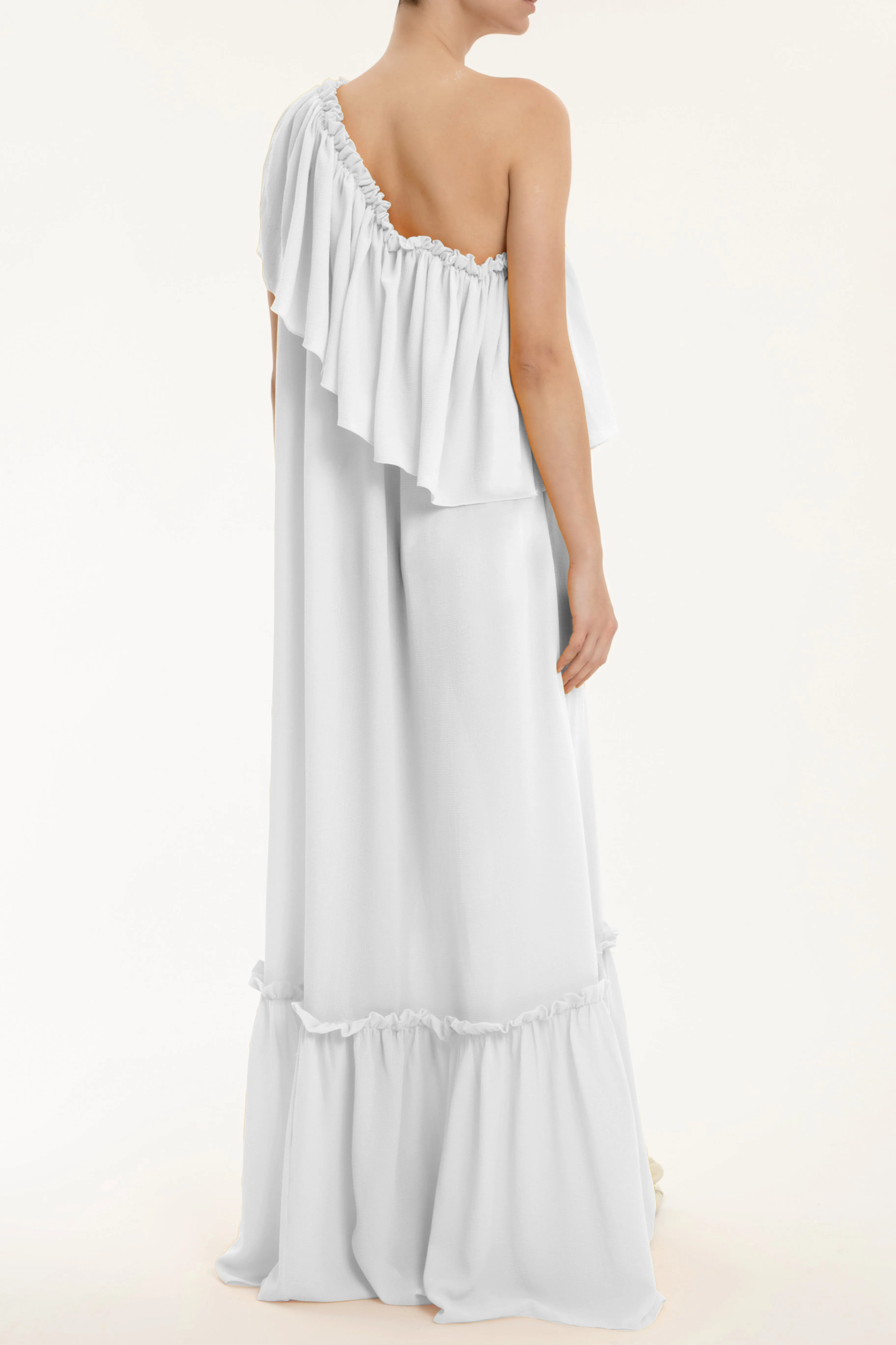 Pineapple One Shoulder Long Dress with Ruffles