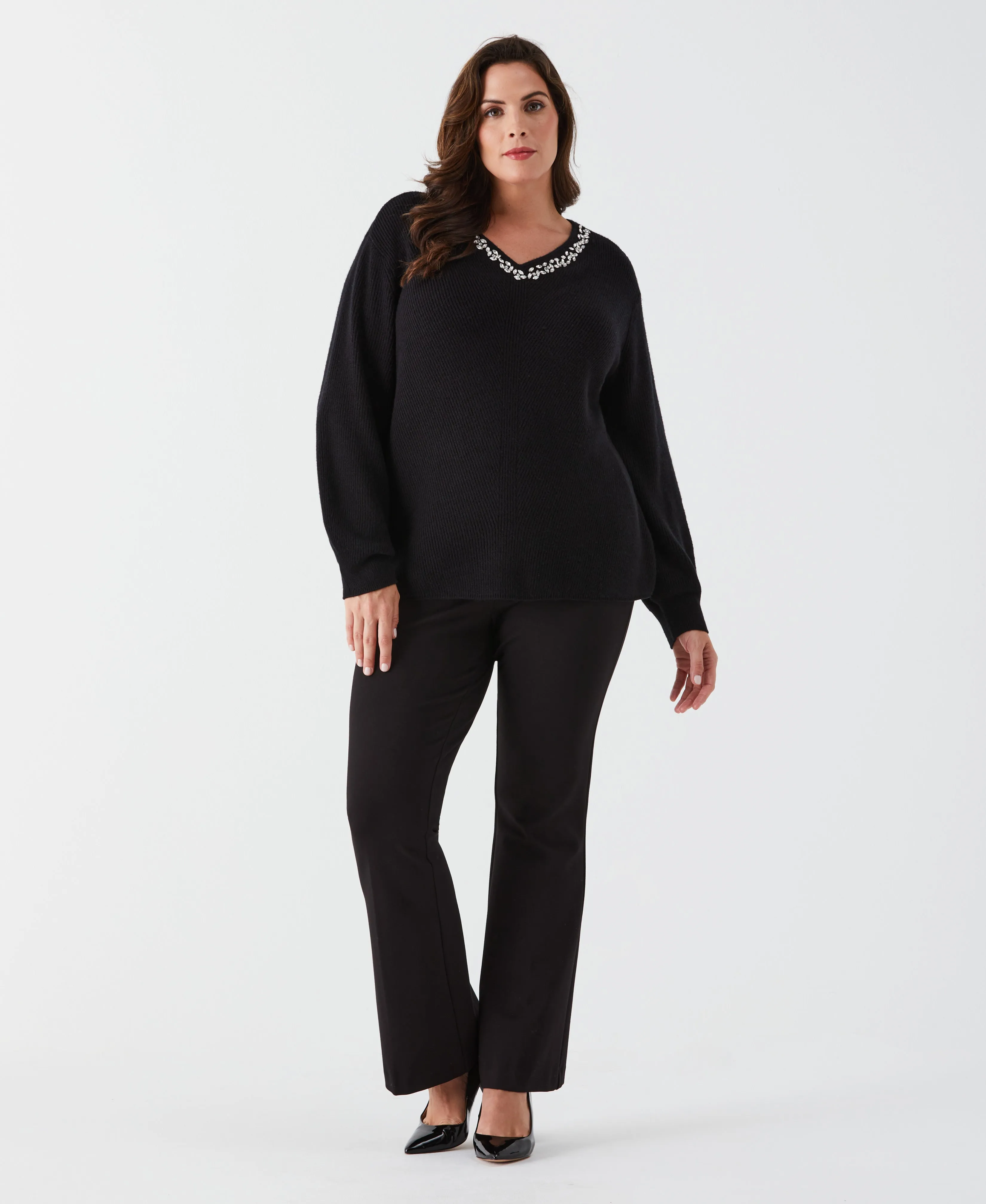 Plus Size Embellished V-Neck Sweater