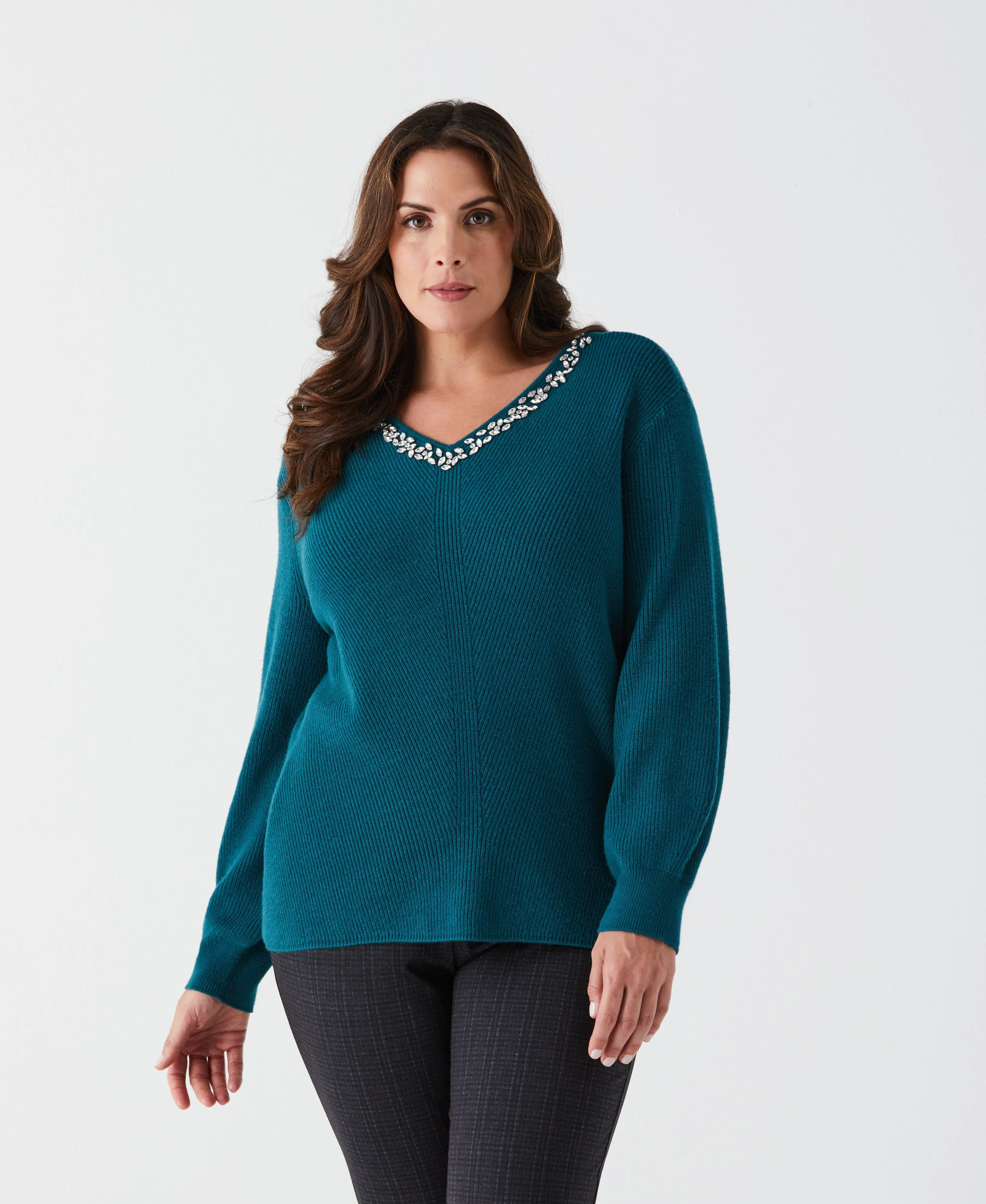 Plus Size Embellished V-Neck Sweater