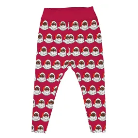 Plus Size Leggings African American Santa Red