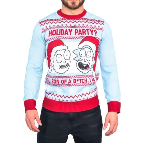 Rick and Morty Holiday Party Light Blue Ugly Christmas Sweater