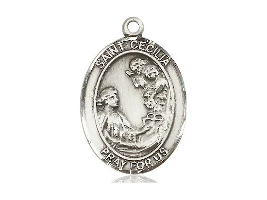 Saint Cecilia Silver Pendant With 18 Inch Silver Chain Religious