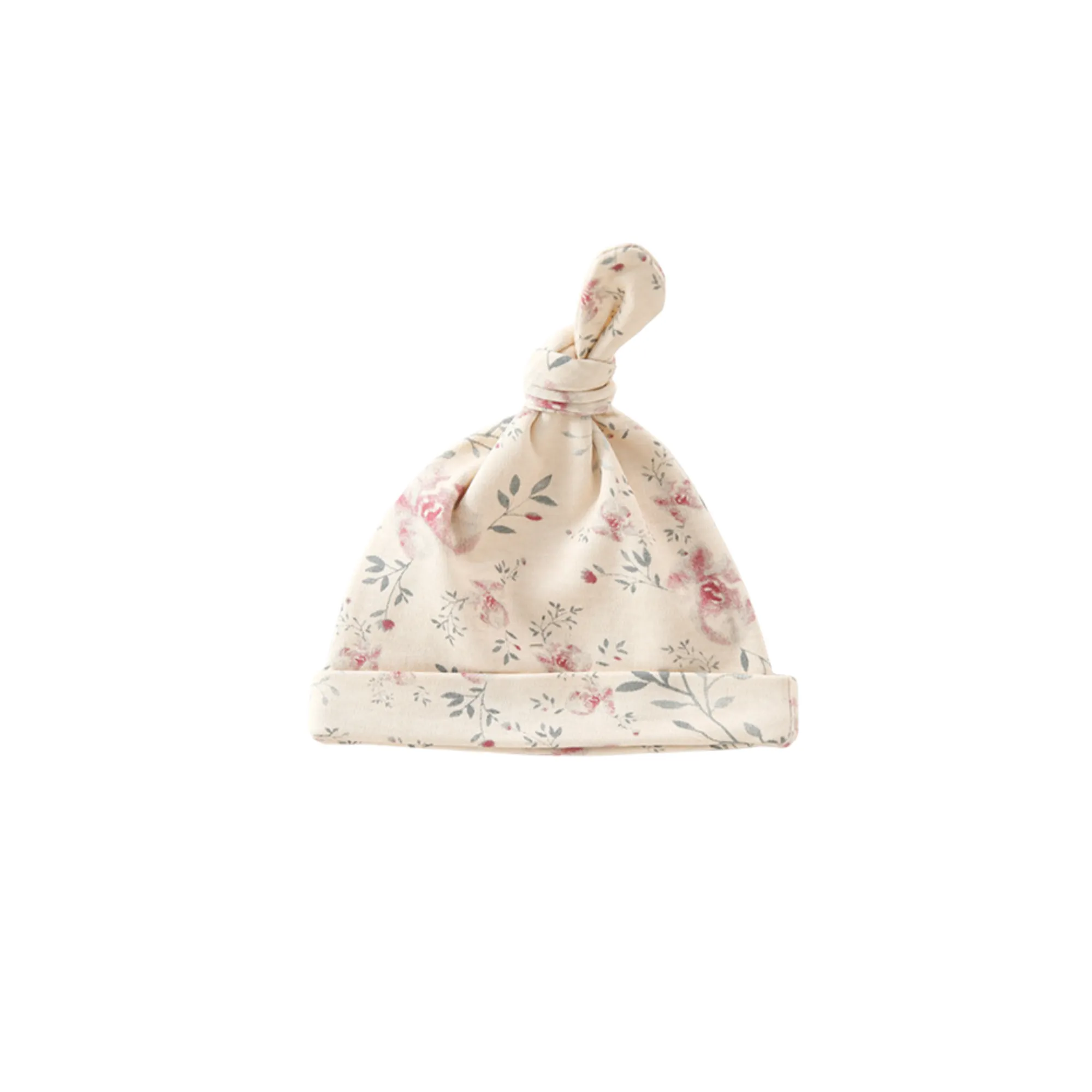 Soft Top Knot Baby Beanie Hat in Rosy Posy