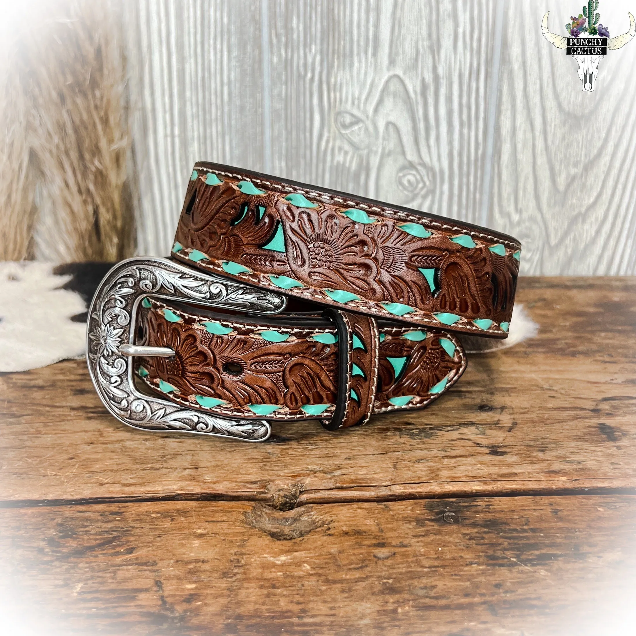 Turquoise Junkie Tooled Leather Belt