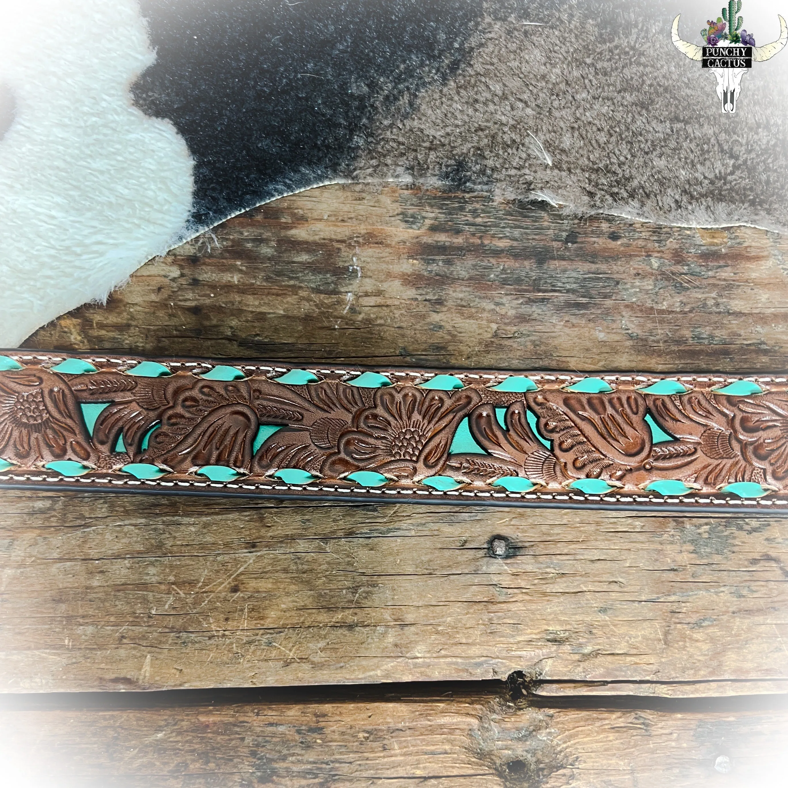 Turquoise Junkie Tooled Leather Belt