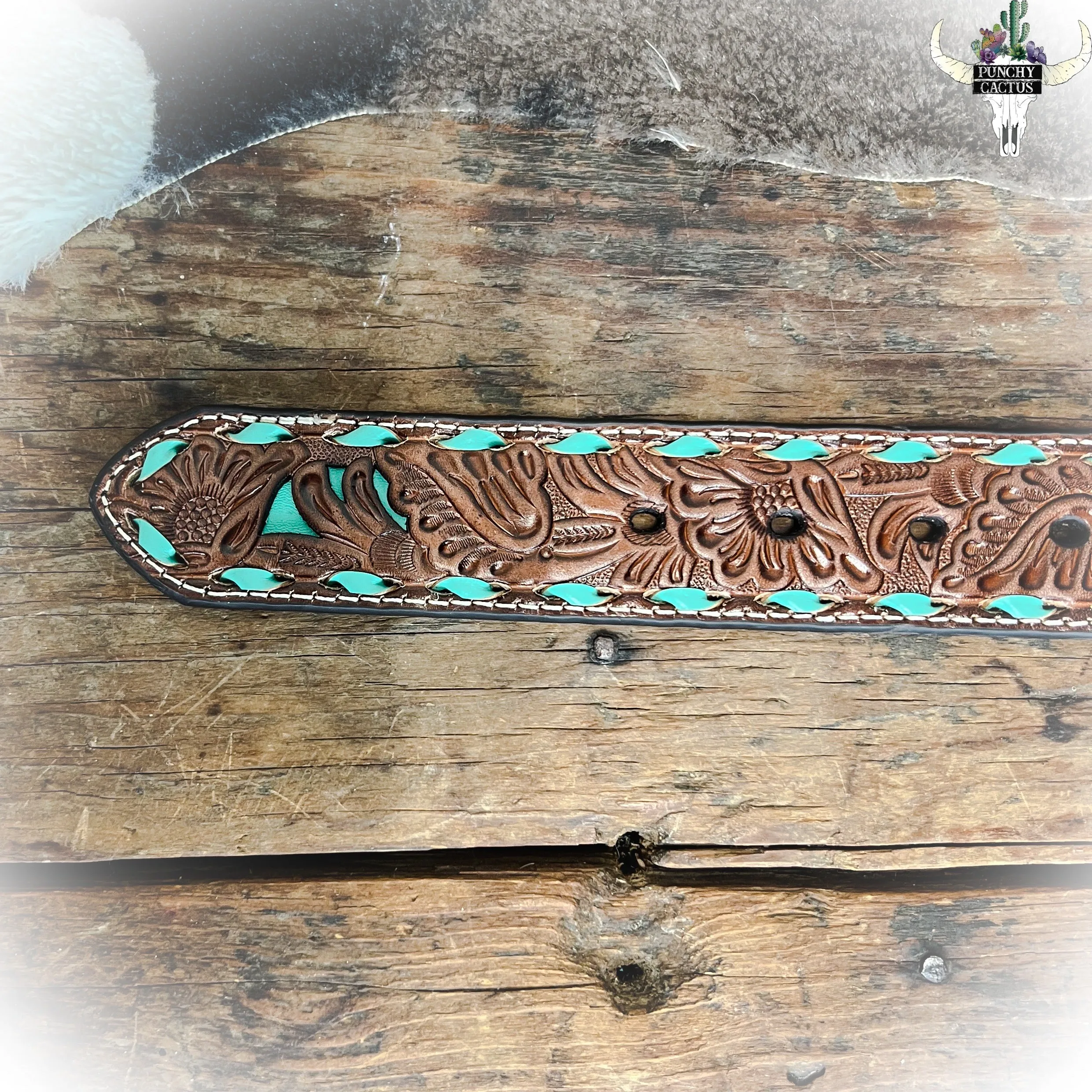 Turquoise Junkie Tooled Leather Belt