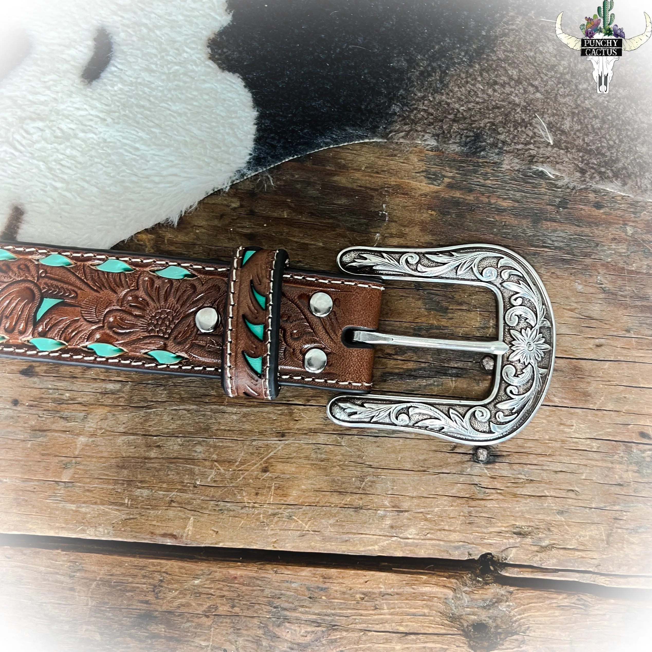 Turquoise Junkie Tooled Leather Belt