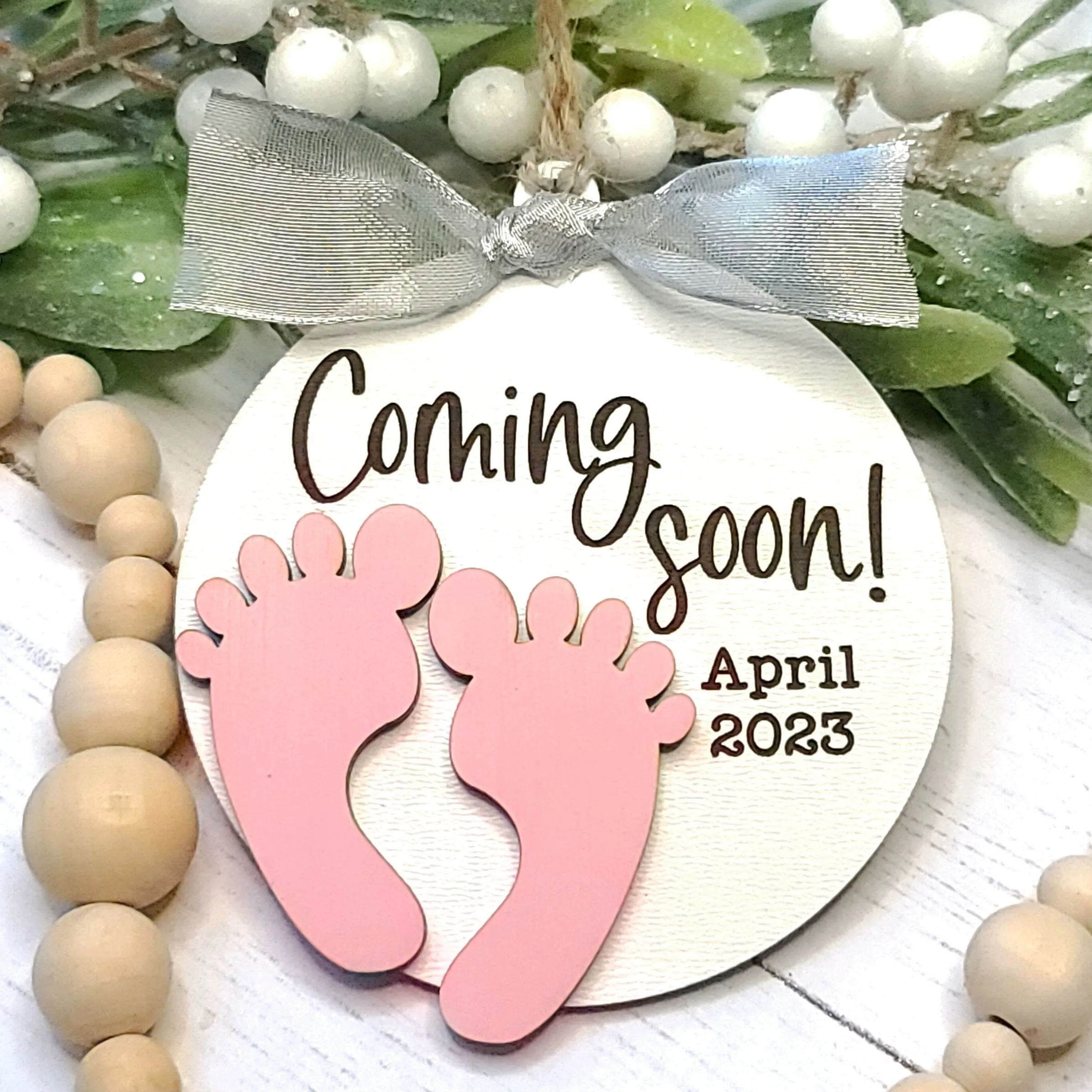 We're Pregnant Pregnancy Christmas Ornament | Personalized Laser Cut Wood Ornament