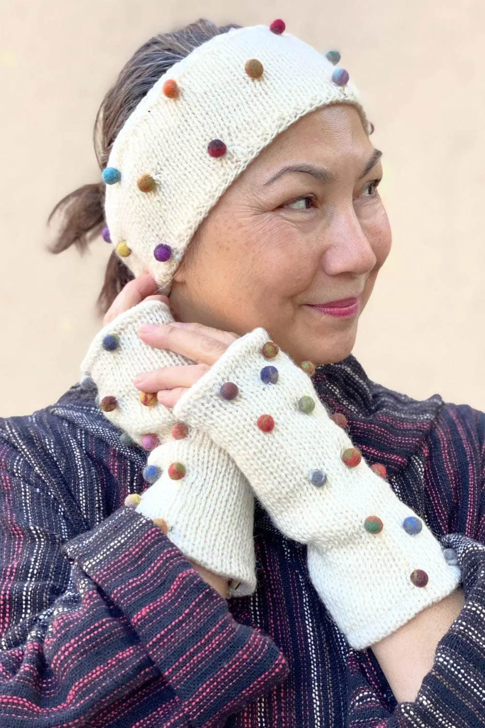 Wool Headband with Felt Dots